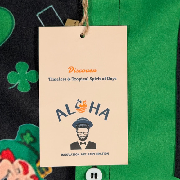St Patricks Day Shirt Adult SMALL Green Black Aloha Hawaiian Holiday Leprechaun - Picture 4 of 7
